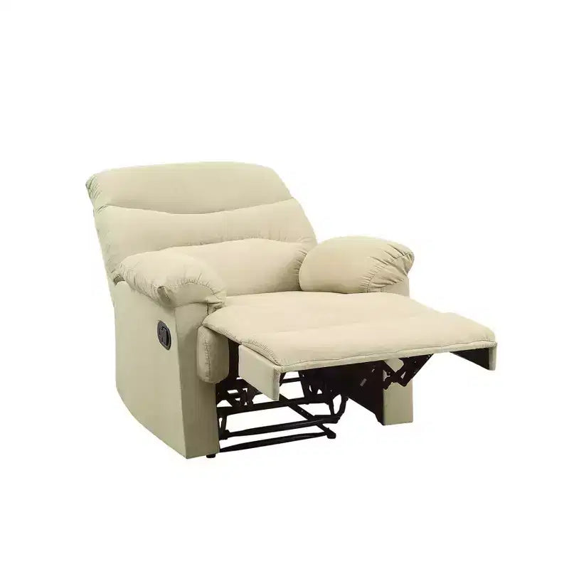 Beige Microfiber Reclining Sofa Chair with Padded Armrests & Wood Frame