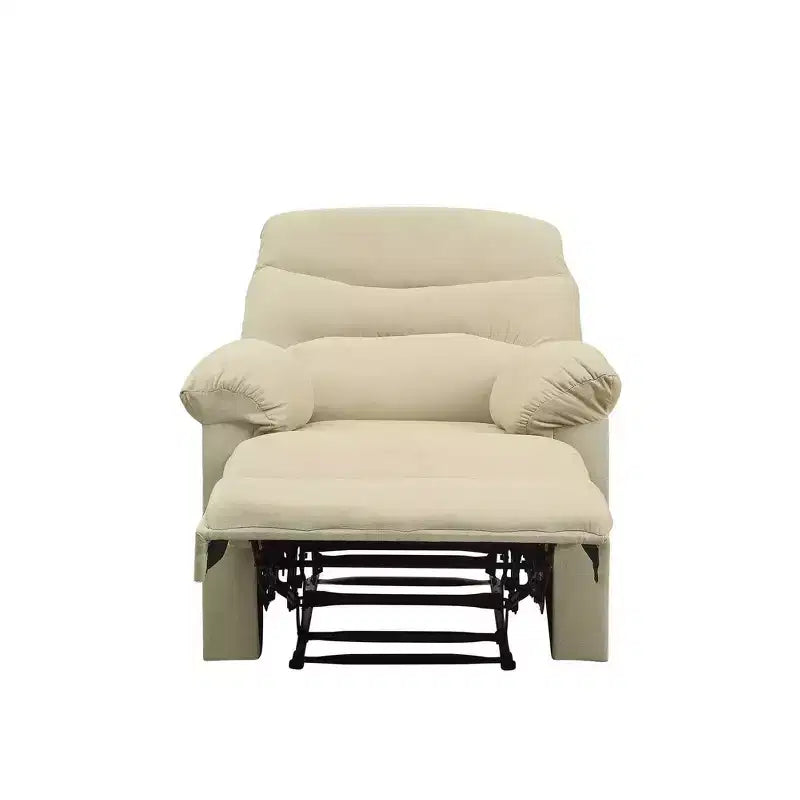 Beige Microfiber Reclining Sofa Chair with Padded Armrests & Wood Frame