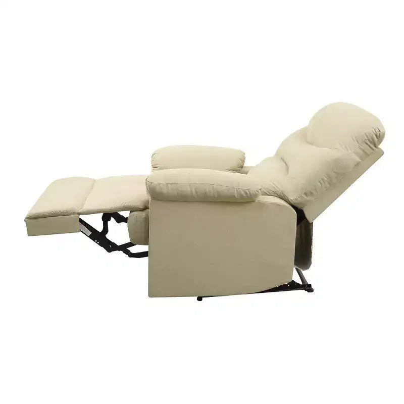 Beige Microfiber Reclining Sofa Chair with Padded Armrests & Wood Frame
