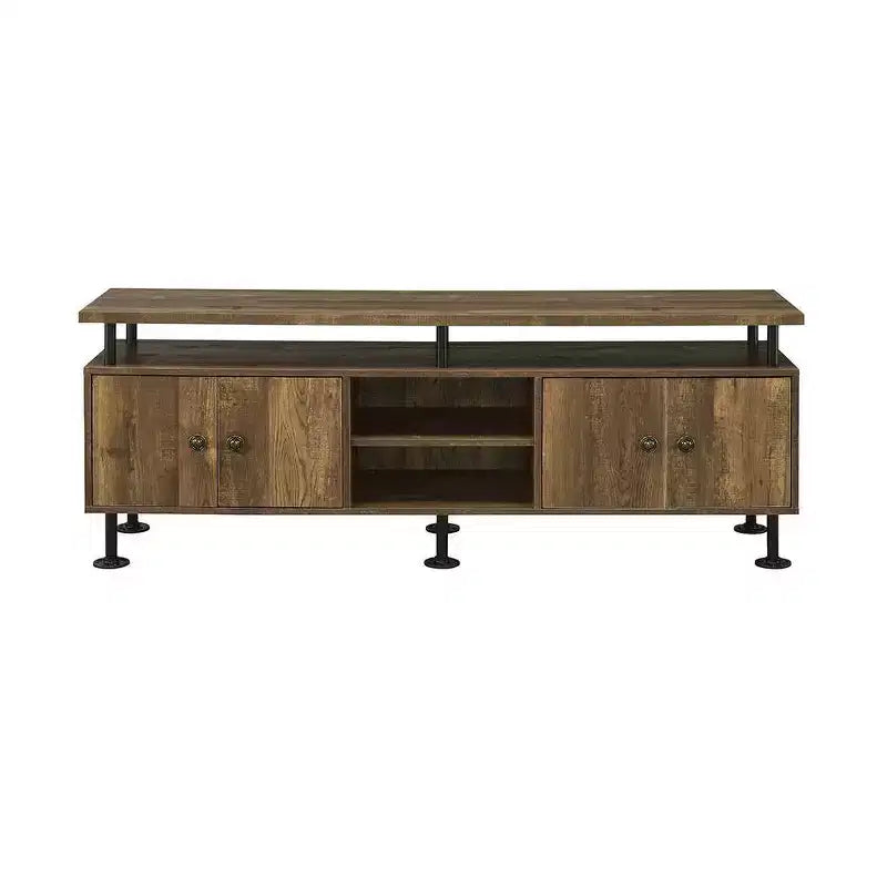 TV Stand for TVs up to 60", Rustic Oak & Black with 4 Open Shelves & Storage