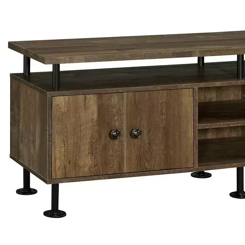 TV Stand for TVs up to 60", Rustic Oak & Black with 4 Open Shelves & Storage