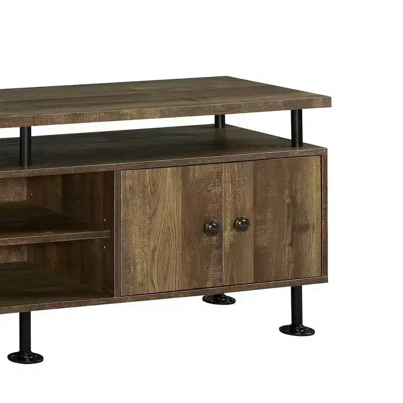TV Stand for TVs up to 60", Rustic Oak & Black with 4 Open Shelves & Storage
