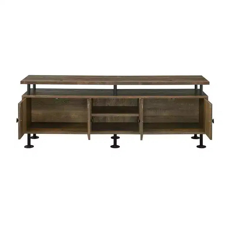 TV Stand for TVs up to 60", Rustic Oak & Black with 4 Open Shelves & Storage