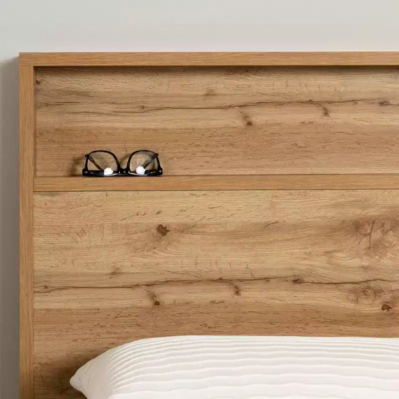 Full/Queen Platform Bed with Storage Drawer & Headboard, Nordic Oak, 500 lb Cap
