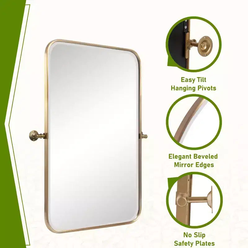 Dovelina Rectangular Metal Frame Pivot Decorative Wall Mirror with Rounded Corners (Set of 2)