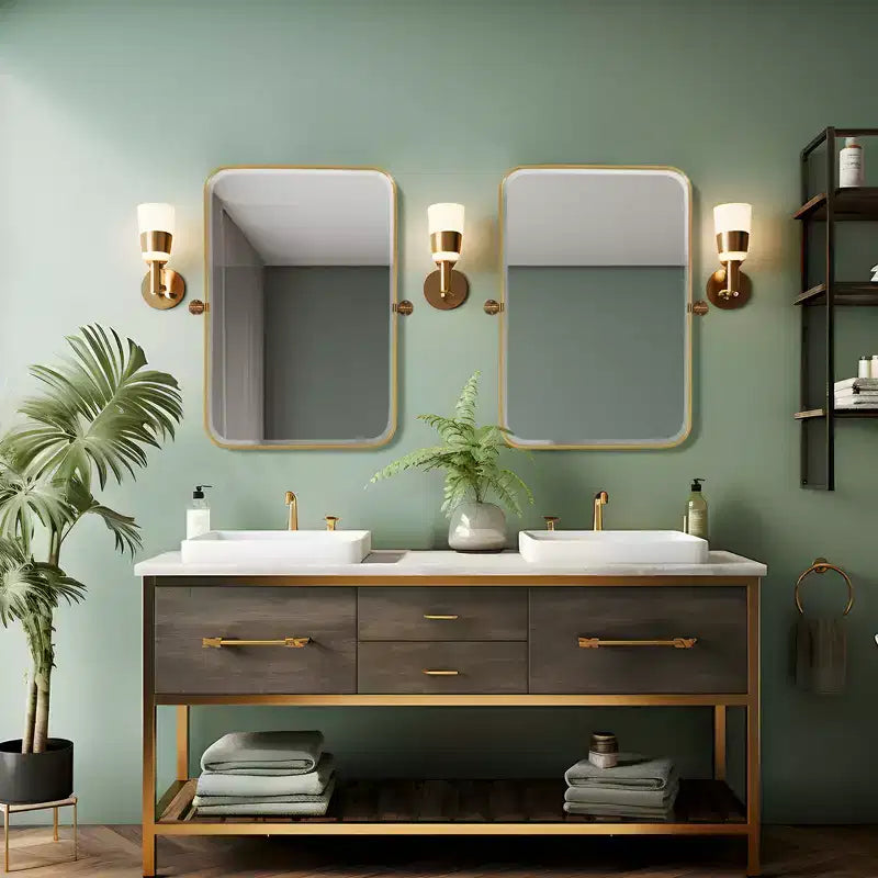 Dovelina Rectangular Metal Frame Pivot Decorative Wall Mirror with Rounded Corners (Set of 2)
