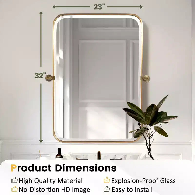 Dovelina Rectangular Metal Frame Pivot Decorative Wall Mirror with Rounded Corners (Set of 2)