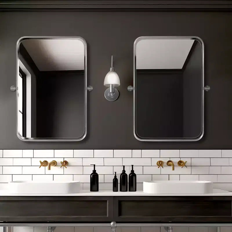 Dovelina Rectangular Metal Frame Pivot Decorative Wall Mirror with Rounded Corners (Set of 2)