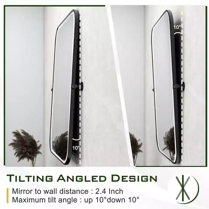Dovelina Rectangular Metal Frame Pivot Decorative Wall Mirror with Rounded Corners (Set of 2)