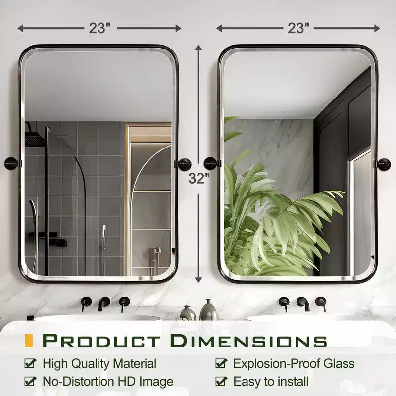 Dovelina Rectangular Metal Frame Pivot Decorative Wall Mirror with Rounded Corners (Set of 2)