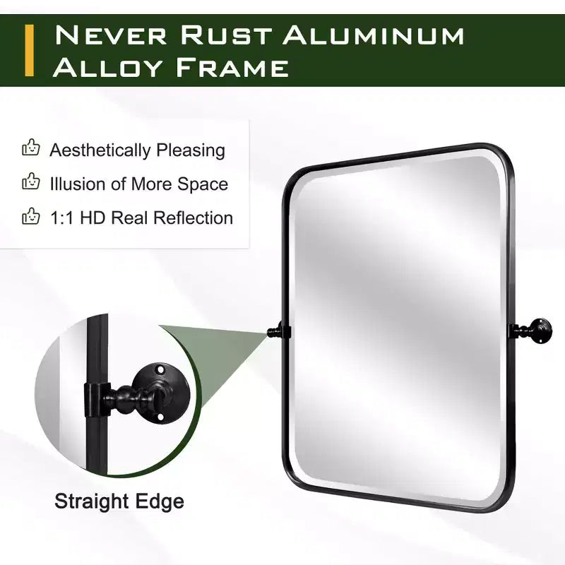 Dovelina Rectangular Metal Frame Pivot Decorative Wall Mirror with Rounded Corners (Set of 2)