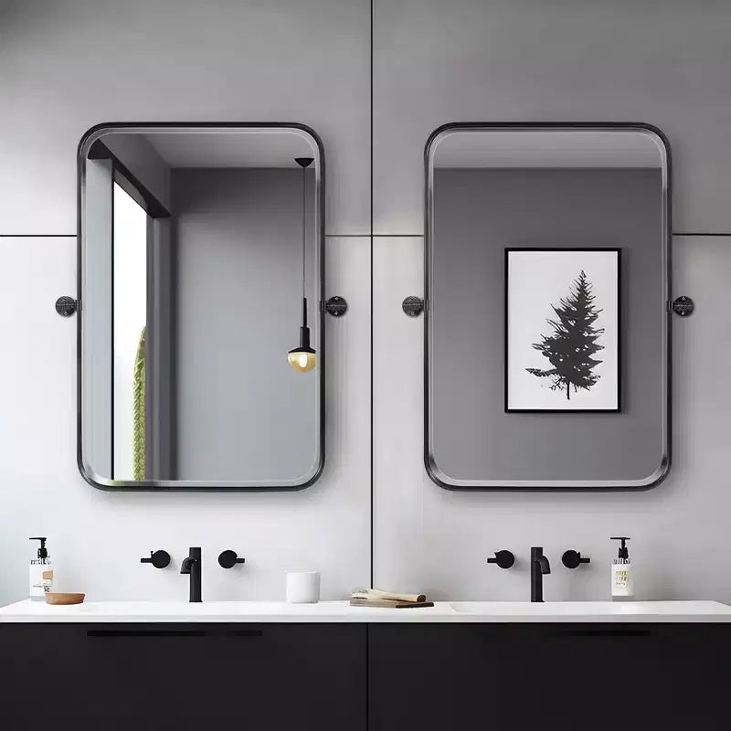 Dovelina Rectangular Metal Frame Pivot Decorative Wall Mirror with Rounded Corners (Set of 2)