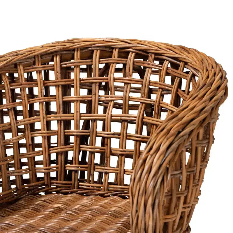 Bohemian Teak Wood & Rattan Dining Chair Set of 2 with Armrests, Fully Assembled