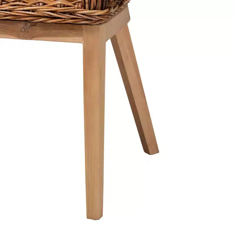 Bohemian Teak Wood & Rattan Dining Chair Set of 2 with Armrests, Fully Assembled