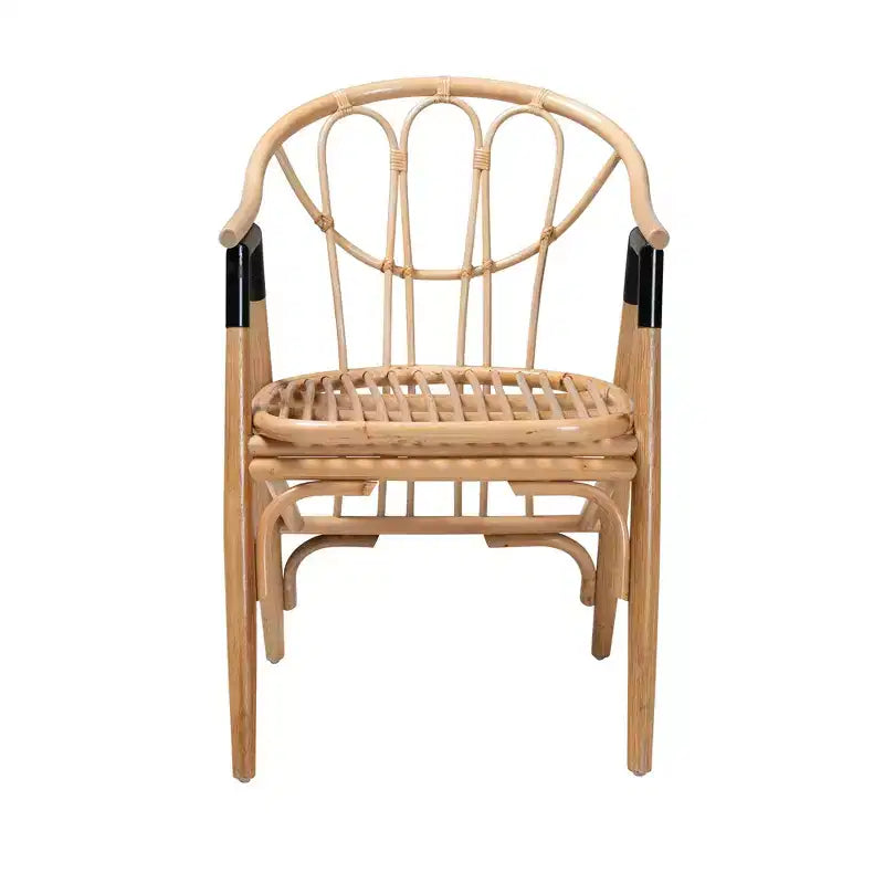 Bohemian Natural Rattan Dining Chair with Armrests & Curved Backrest, Fully Assembled