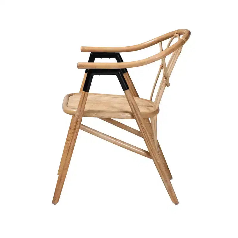 Bohemian Natural Rattan Dining Chair with Armrests & Curved Backrest, Fully Assembled