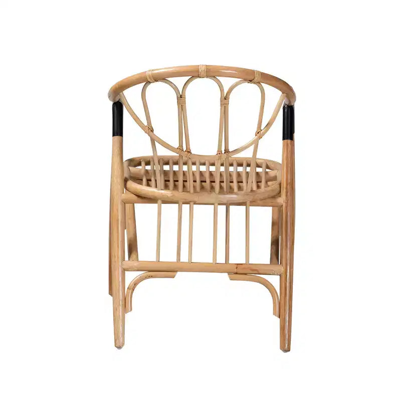 Bohemian Natural Rattan Dining Chair with Armrests & Curved Backrest, Fully Assembled
