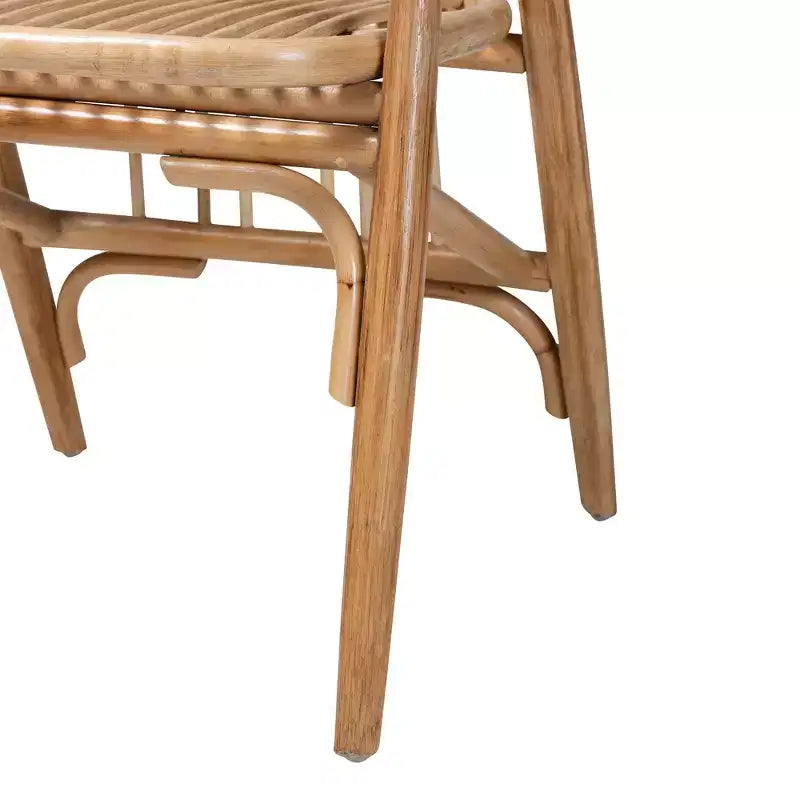 Bohemian Natural Rattan Dining Chair with Armrests & Curved Backrest, Fully Assembled