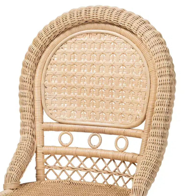 Bohemian Natural Rattan Dining Chair Set of 2 with Round Backrest & Crisscross Base
