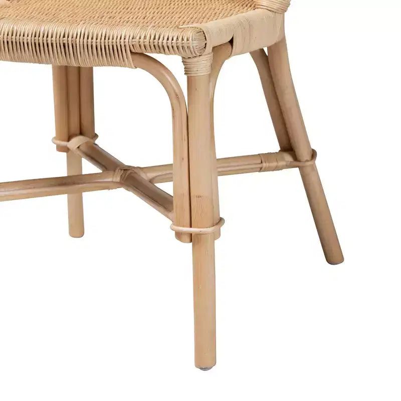 Bohemian Natural Rattan Dining Chair Set of 2 with Round Backrest & Crisscross Base