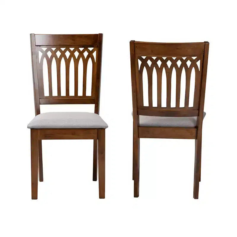 Modern Fabric Upholstered Dining Chair Set of 2 with Openwork Backrest, Rubberwood