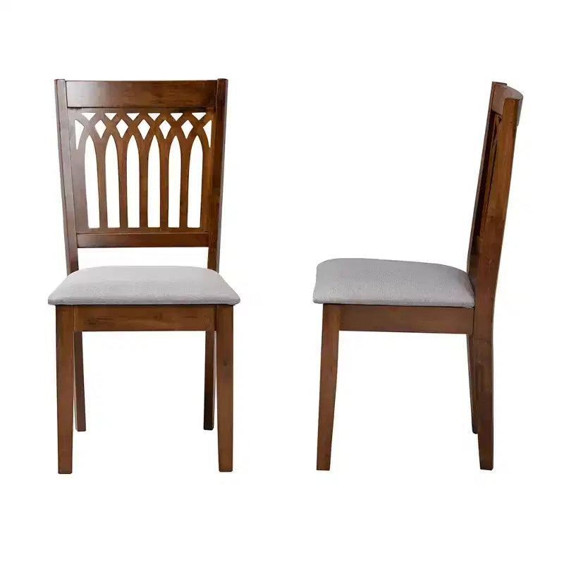 Modern Fabric Upholstered Dining Chair Set of 2 with Openwork Backrest, Rubberwood