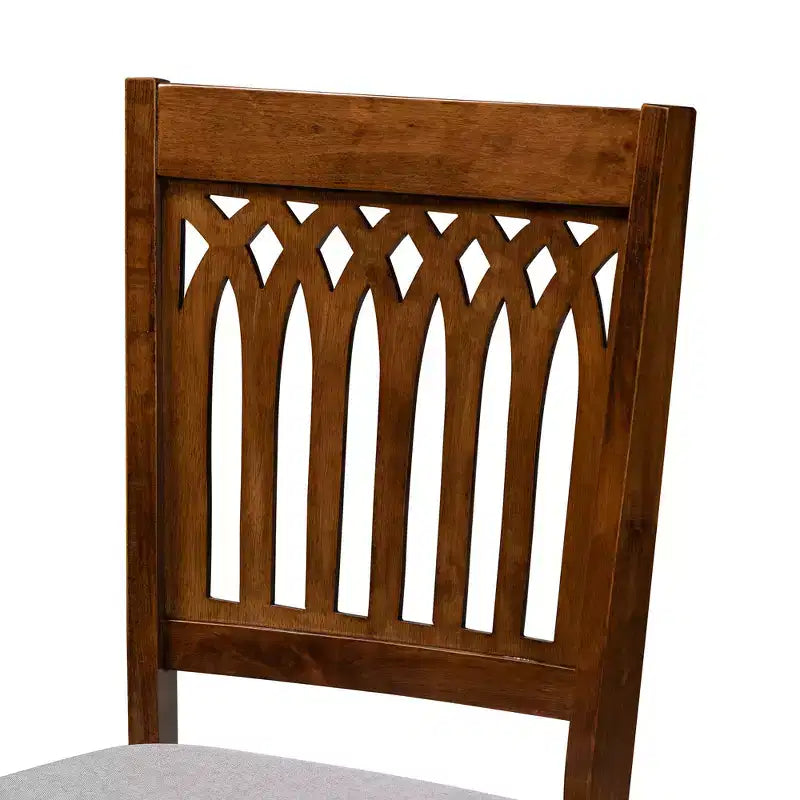 Modern Fabric Upholstered Dining Chair Set of 2 with Openwork Backrest, Rubberwood