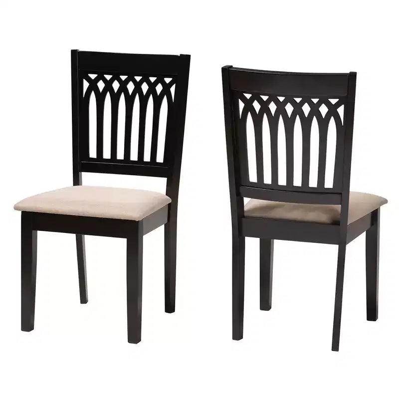 Modern Fabric Upholstered Dining Chair Set of 2 with Openwork Backrest, Rubberwood