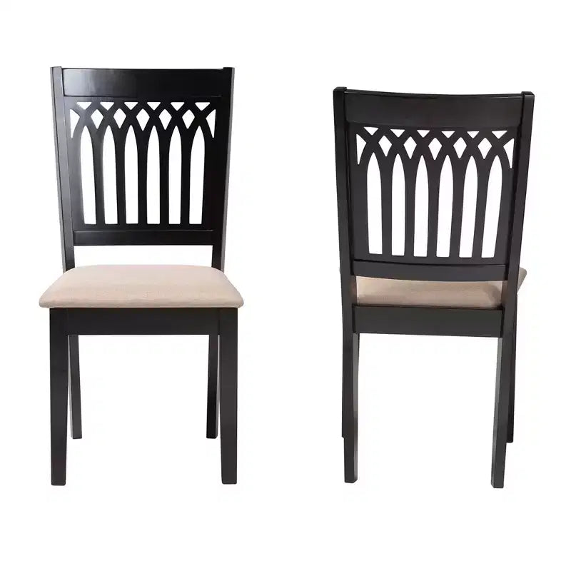 Modern Fabric Upholstered Dining Chair Set of 2 with Openwork Backrest, Rubberwood