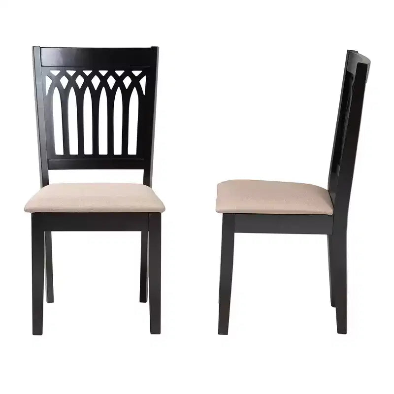 Modern Fabric Upholstered Dining Chair Set of 2 with Openwork Backrest, Rubberwood