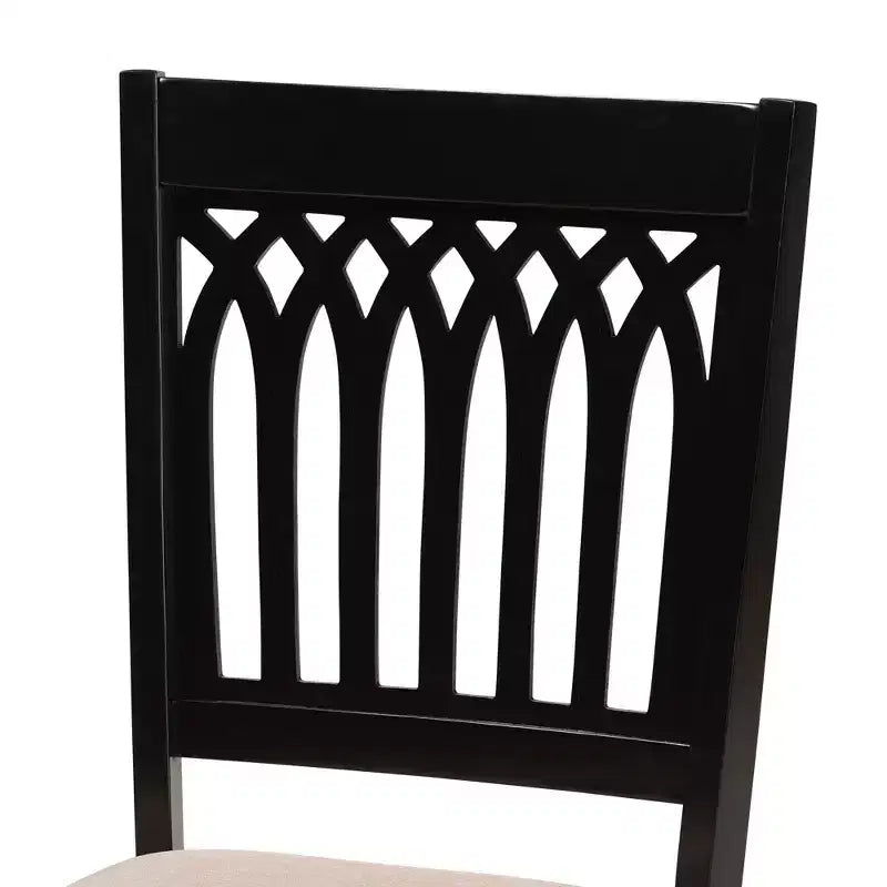 Modern Fabric Upholstered Dining Chair Set of 2 with Openwork Backrest, Rubberwood