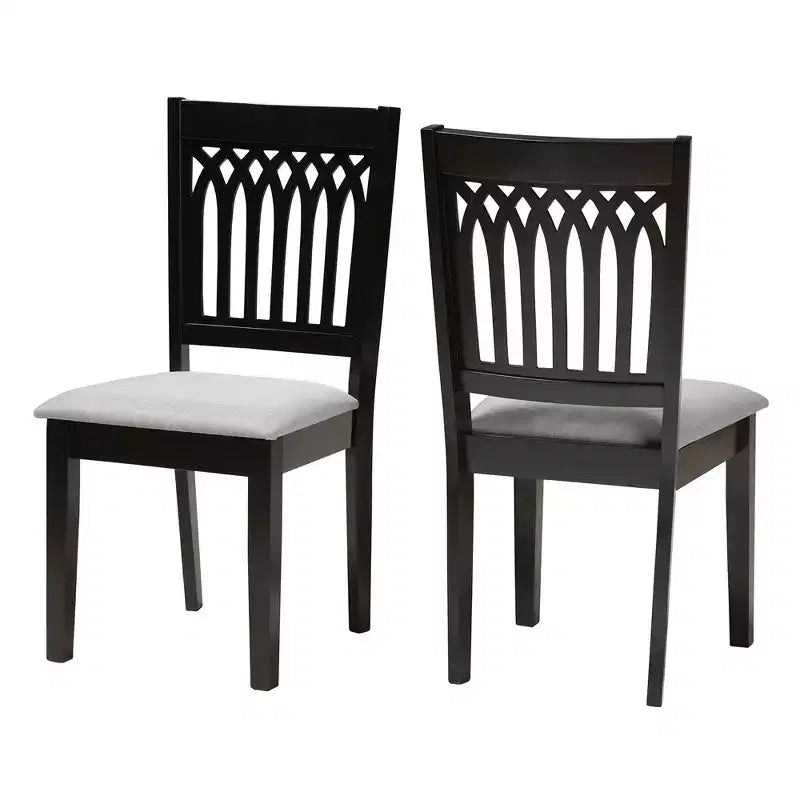 Modern Fabric Upholstered Dining Chair Set of 2 with Openwork Backrest, Rubberwood