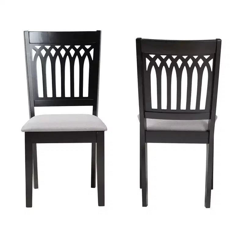 Modern Fabric Upholstered Dining Chair Set of 2 with Openwork Backrest, Rubberwood