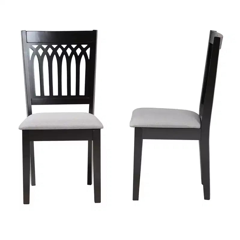 Modern Fabric Upholstered Dining Chair Set of 2 with Openwork Backrest, Rubberwood