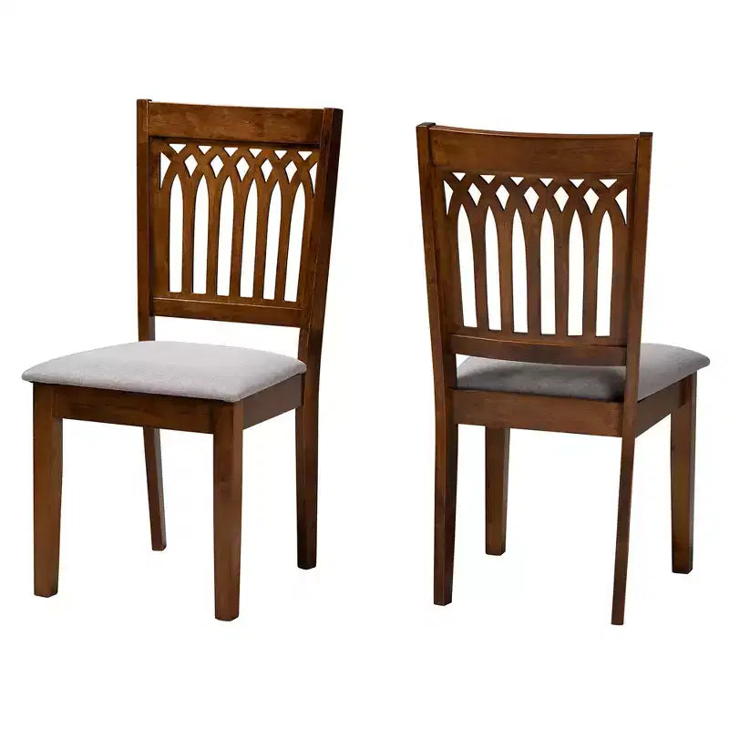 Modern Fabric Upholstered Dining Chair Set of 2 with Openwork Backrest, Rubberwood