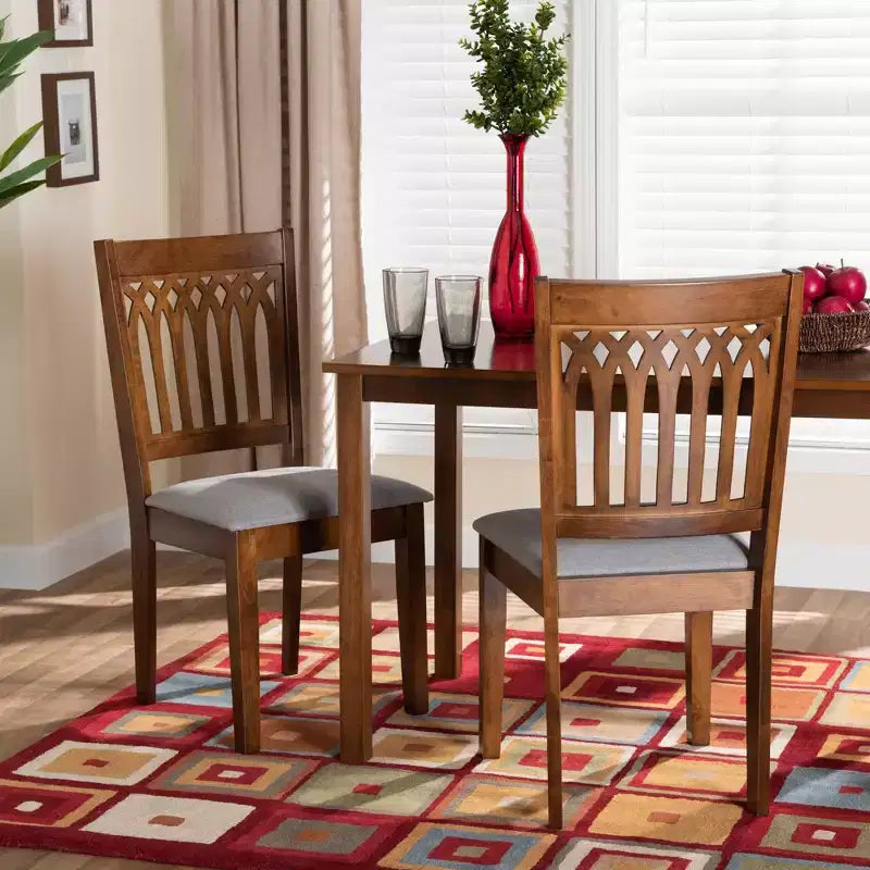 Modern Fabric Upholstered Dining Chair Set of 2 with Openwork Backrest, Rubberwood