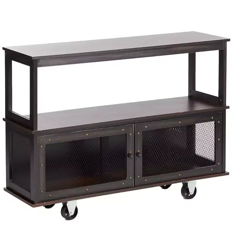 Industrial-Style 3-Tier Rolling Buffet Cart with Cabinet Doors & Metal Accents