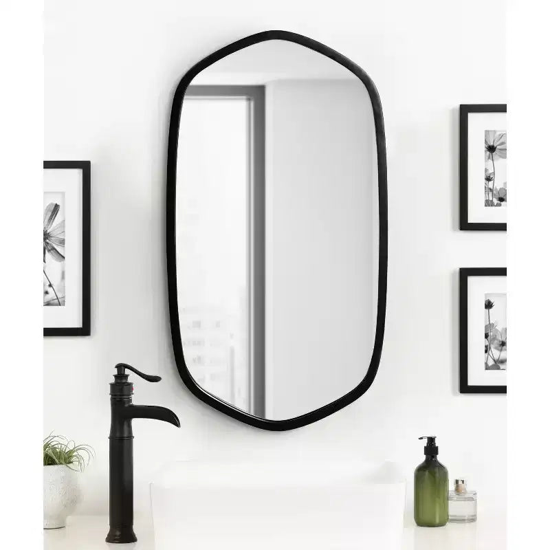 20x36 Hexagon Wall Mirror with Black Plastic Frame & Mounting Hardware