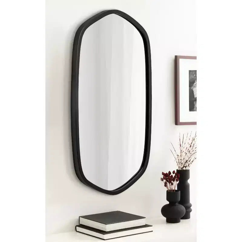 20x36 Hexagon Wall Mirror with Black Plastic Frame & Mounting Hardware