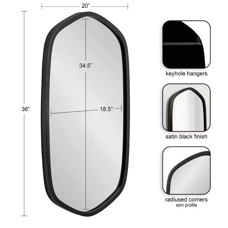 20x36 Hexagon Wall Mirror with Black Plastic Frame & Mounting Hardware