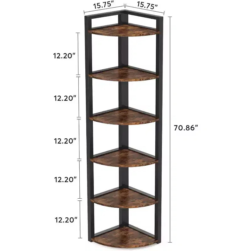 6-Tier Corner Bookshelf, 70.86" Tall Shelving Unit with Adjustable Leg Pads
