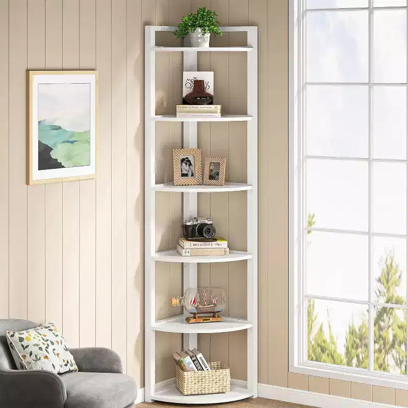 6-Tier Corner Bookshelf, 70.86" Tall Shelving Unit with Adjustable Leg Pads