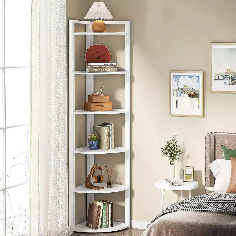 6-Tier Corner Bookshelf, 70.86" Tall Shelving Unit with Adjustable Leg Pads