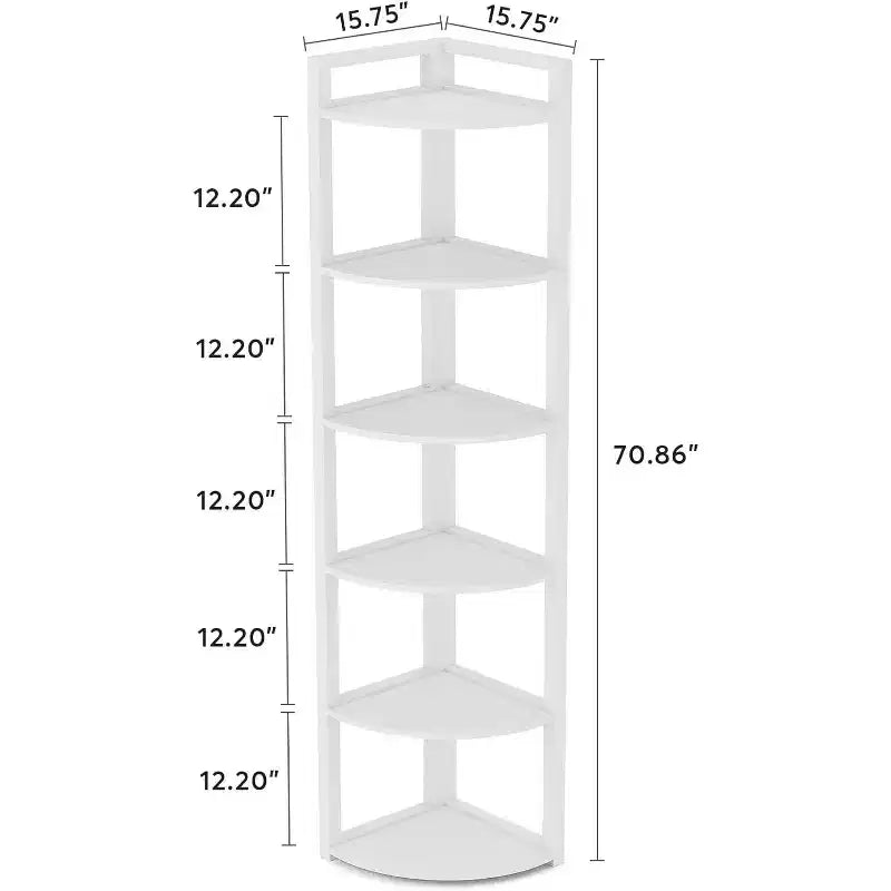 6-Tier Corner Bookshelf, 70.86" Tall Shelving Unit with Adjustable Leg Pads
