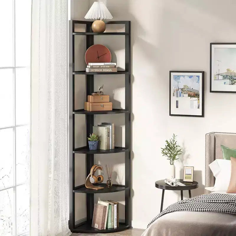 6-Tier Corner Bookshelf, 70.86" Tall Shelving Unit with Adjustable Leg Pads