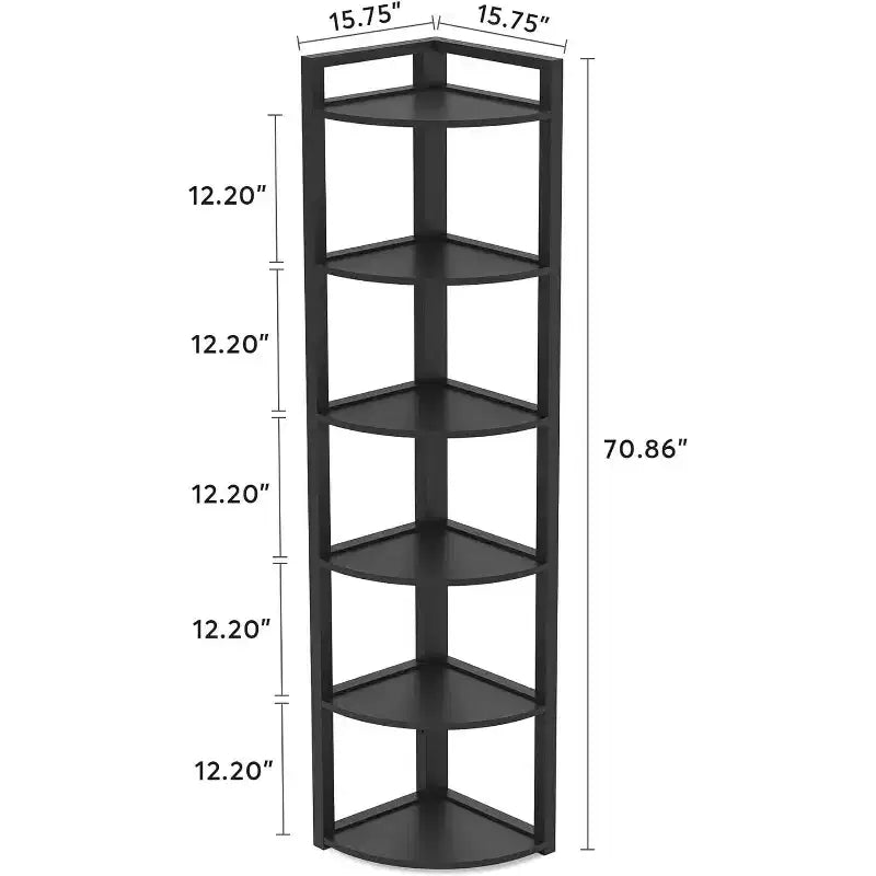 6-Tier Corner Bookshelf, 70.86" Tall Shelving Unit with Adjustable Leg Pads