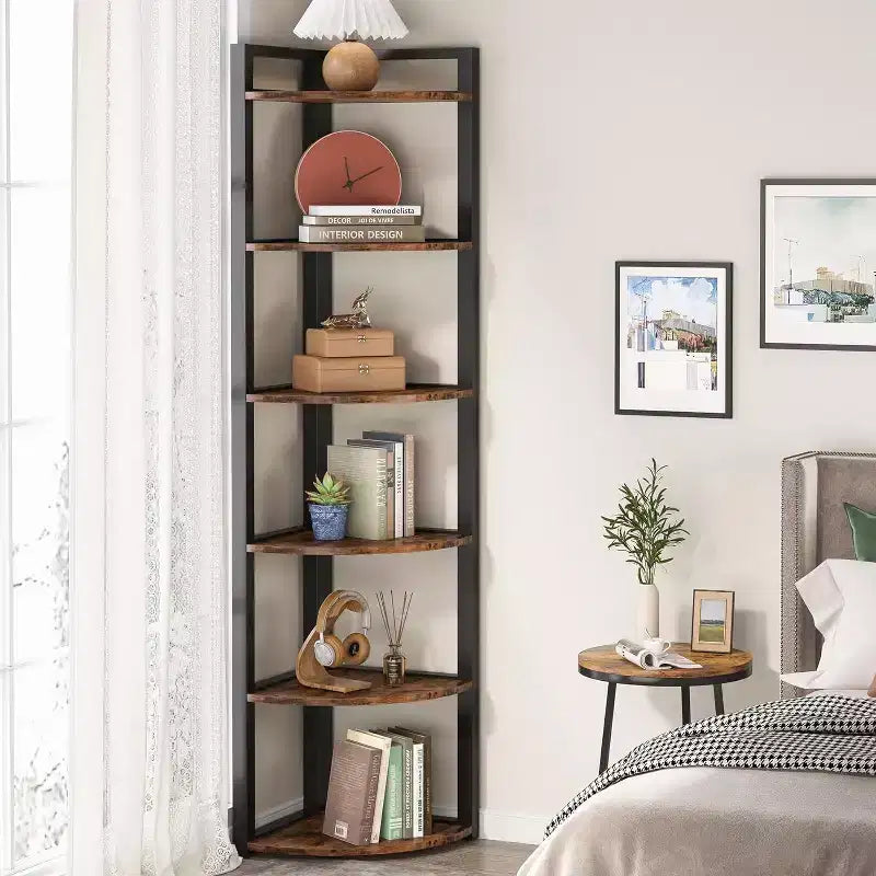 6-Tier Corner Bookshelf, 70.86" Tall Shelving Unit with Adjustable Leg Pads