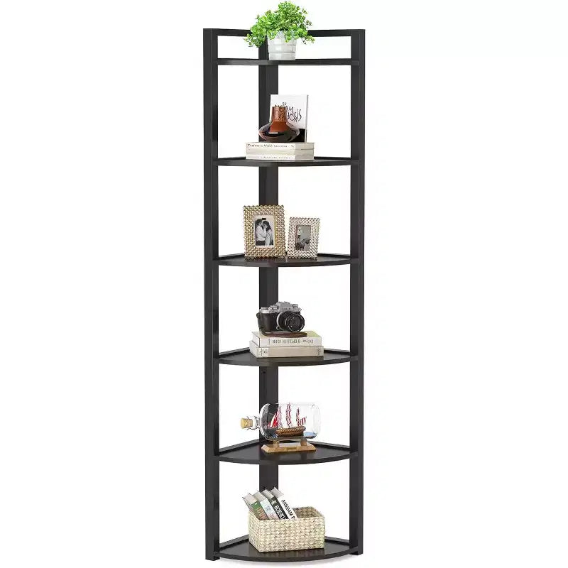 6-Tier Corner Bookshelf, 70.86" Tall Shelving Unit with Adjustable Leg Pads