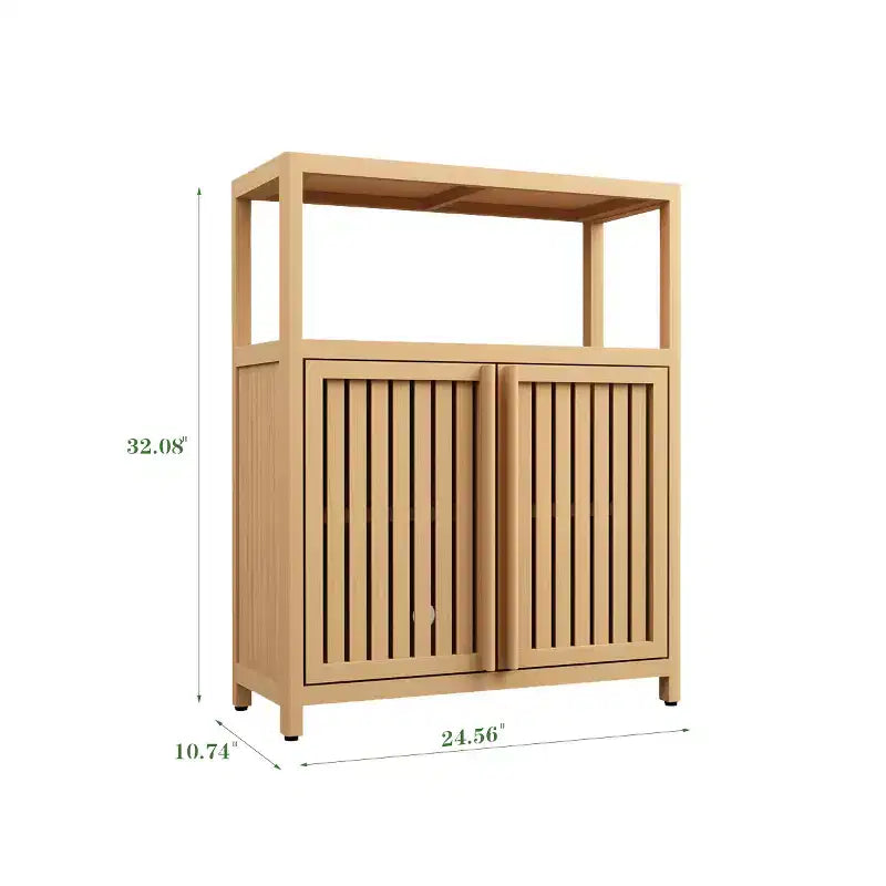 32.08 Tall Bamboo Storage Cabinet with 1 Open Shelves and 2 Doors for Bathroom, Natural 4A - ModernLuxe