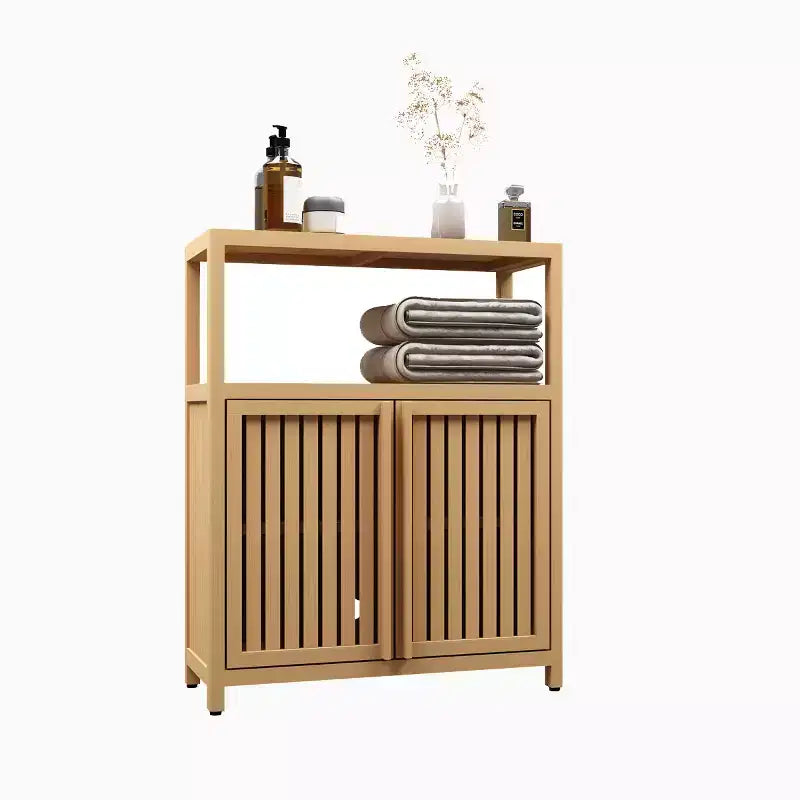 32.08 Tall Bamboo Storage Cabinet with 1 Open Shelves and 2 Doors for Bathroom, Natural 4A - ModernLuxe